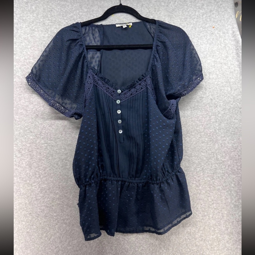 Daniel Rainn Navy Blouse with Lace Accents